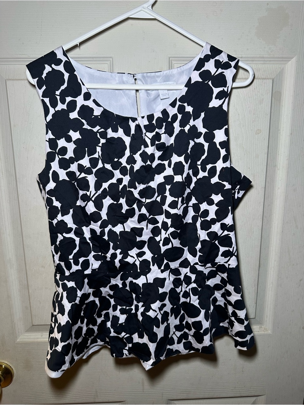 New York & Company Black and White Floral Peplum Blouse